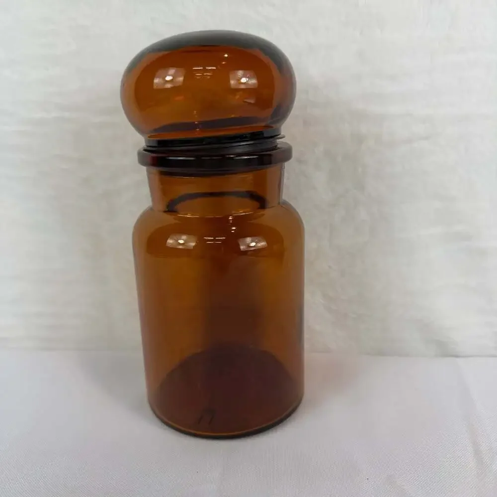 Vintage Brown Apothecary Glass Jar Bubble Lid Canister 7 1/4